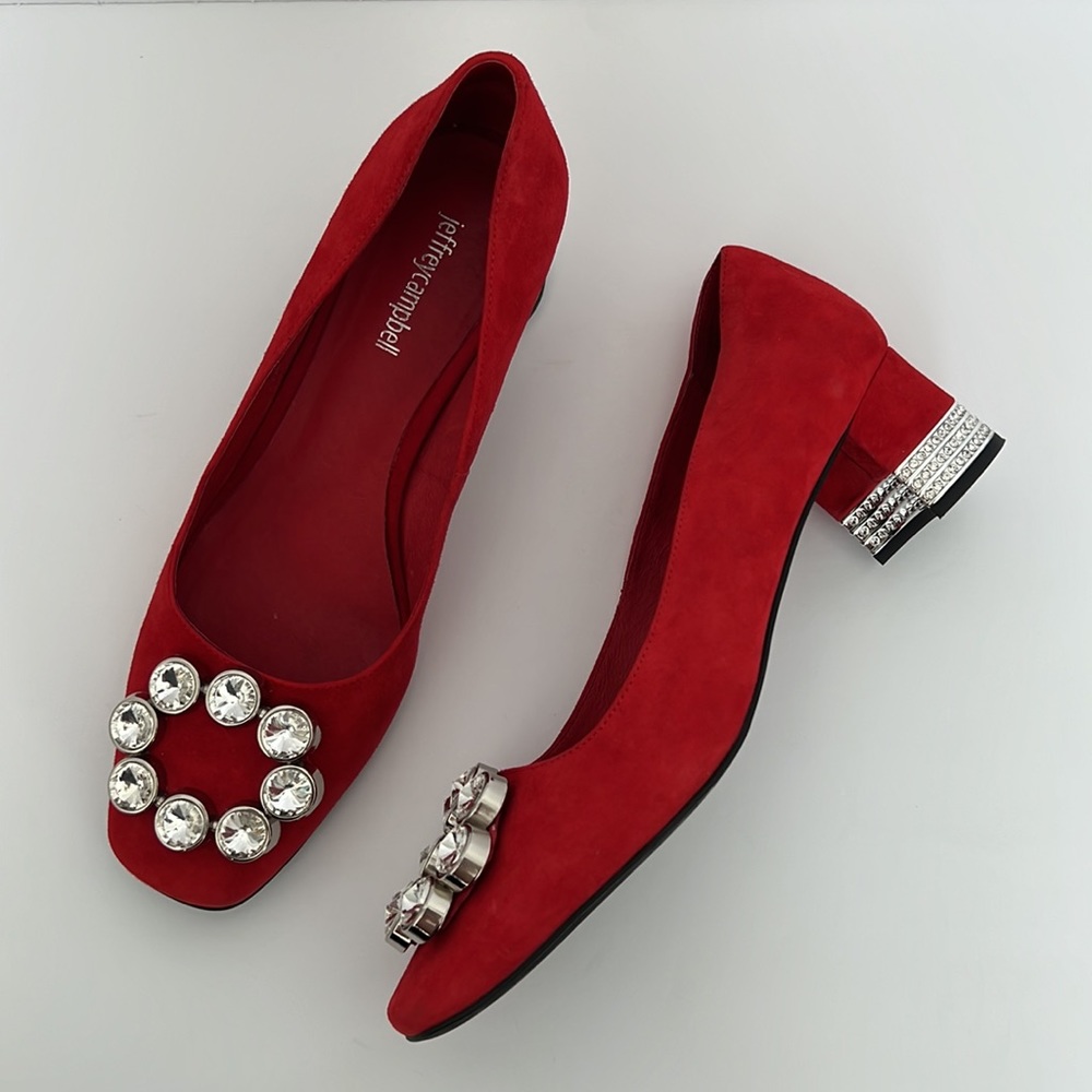 Jeffrey Campbell Gary’s-JH Red Jeweled Heels Size 9 - Fits more like a 9.5